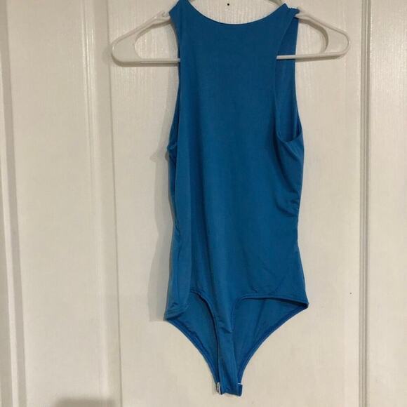Live In The Moment Womens Tank Bodysuit Size 8 Blue Cutout High Neck Sleeveless - Picture 7 of 7